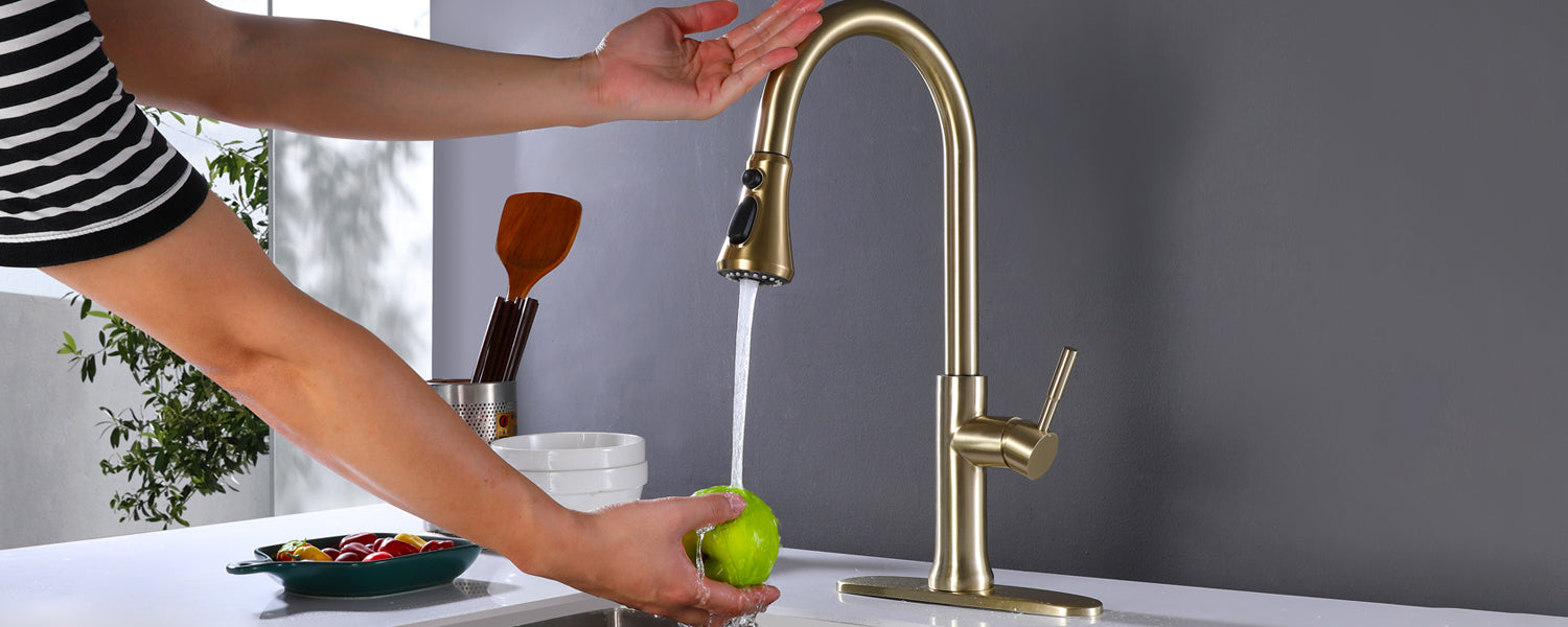 Brushed Gold Touch On Kitchen Faucet