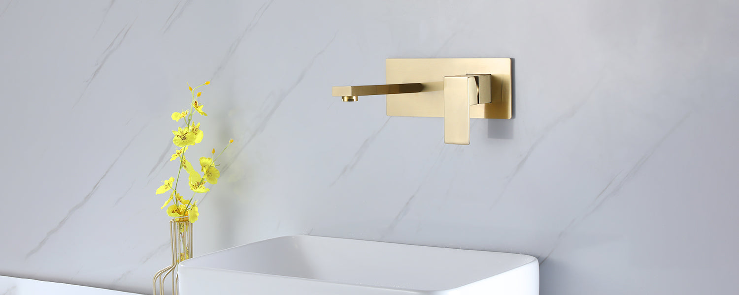 Gold Wall Mount Single Handle Vessel Sink Faucet