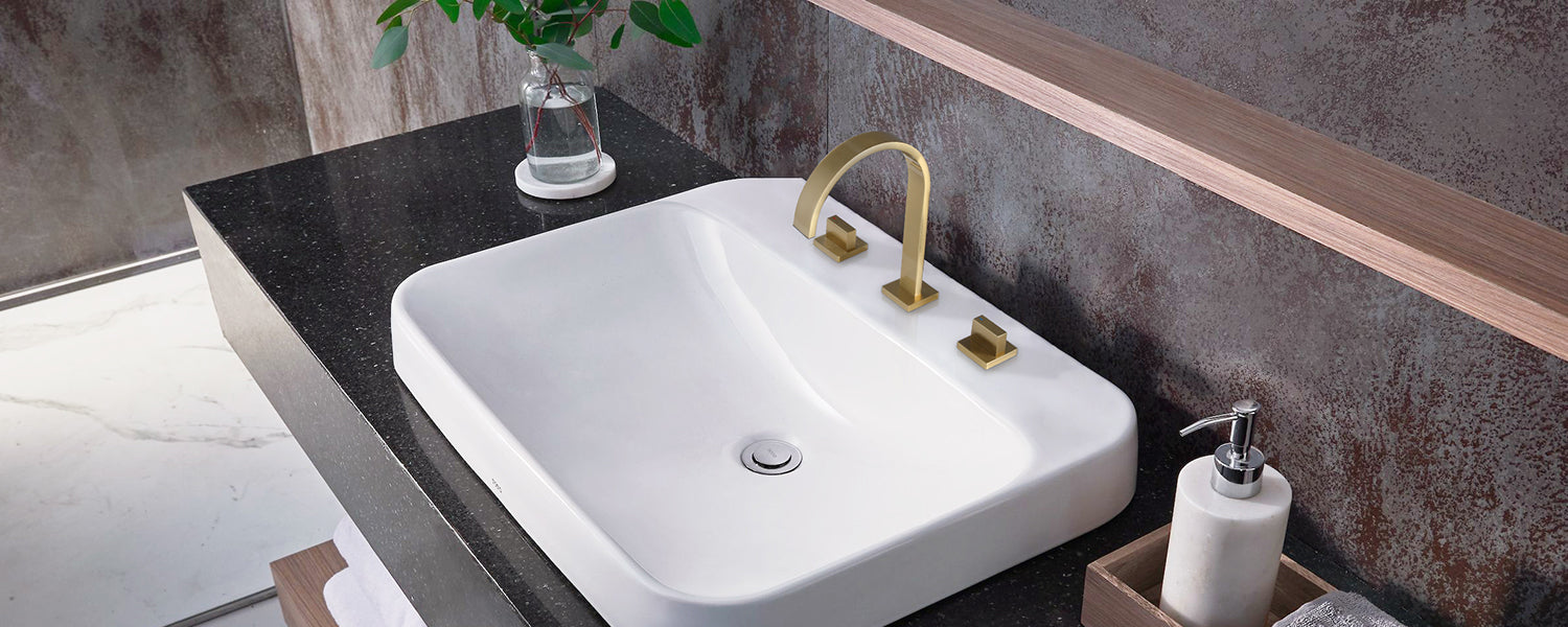 2 Lever Handle Widespread Sink Faucet Gold