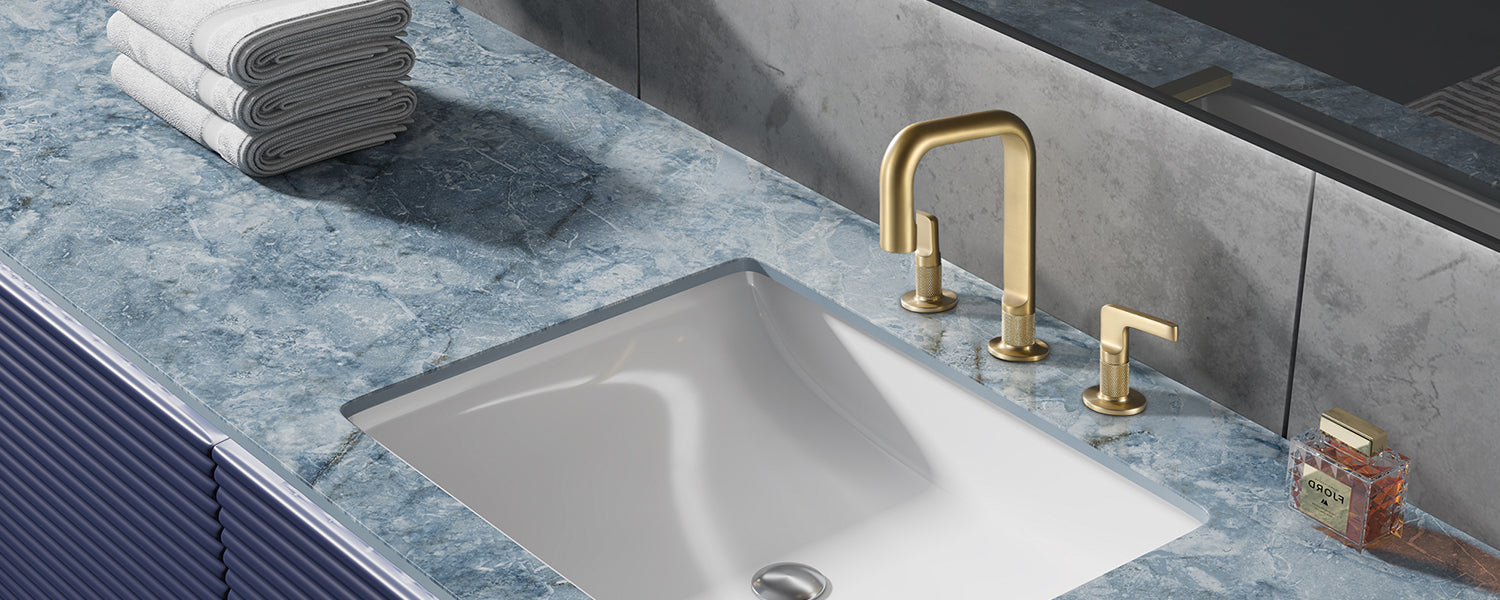 Brushed Gold Widespread Bathroom Faucet 3 Hole 2-Handle