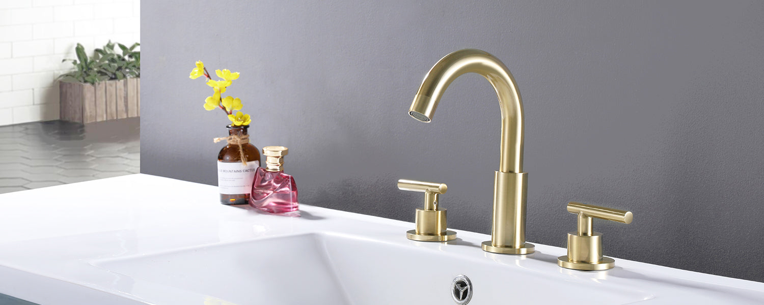 Widespread Brushed Gold Brass Bathroom faucet 