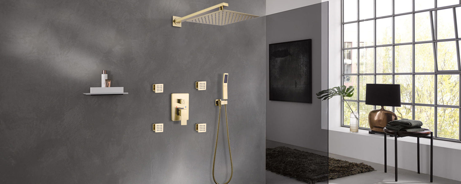 Brushed Gold Shower Faucet Set with 4 Body Jets