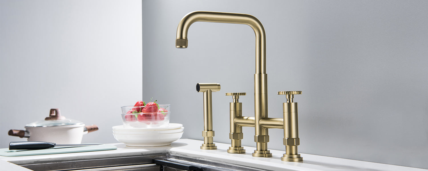 High Arc Kitchen Faucet with Side Spray Brushed Gold