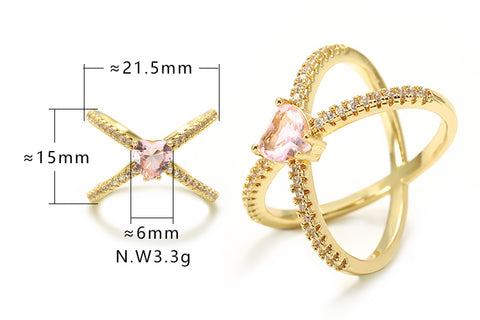 Anel cruzado com coração rosa no atacado