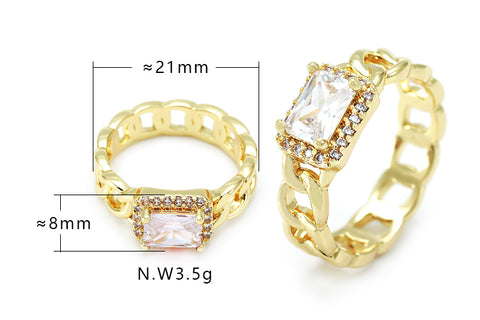 Anel pedra retangular e aro de elos