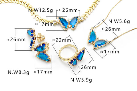 Anel Borboleta com cristal azul e zircônias no atacado