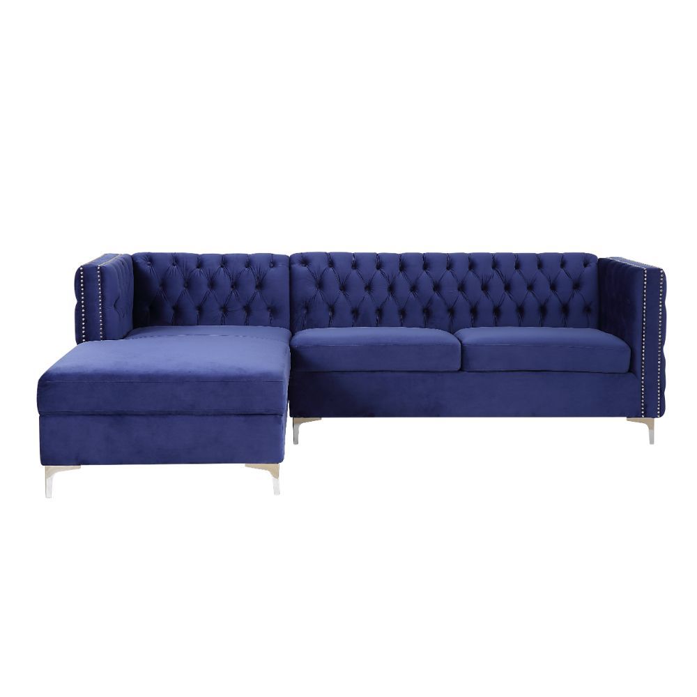Acme Furniture Sullivan Sectional Sofa Navy Blue Velvet 55490