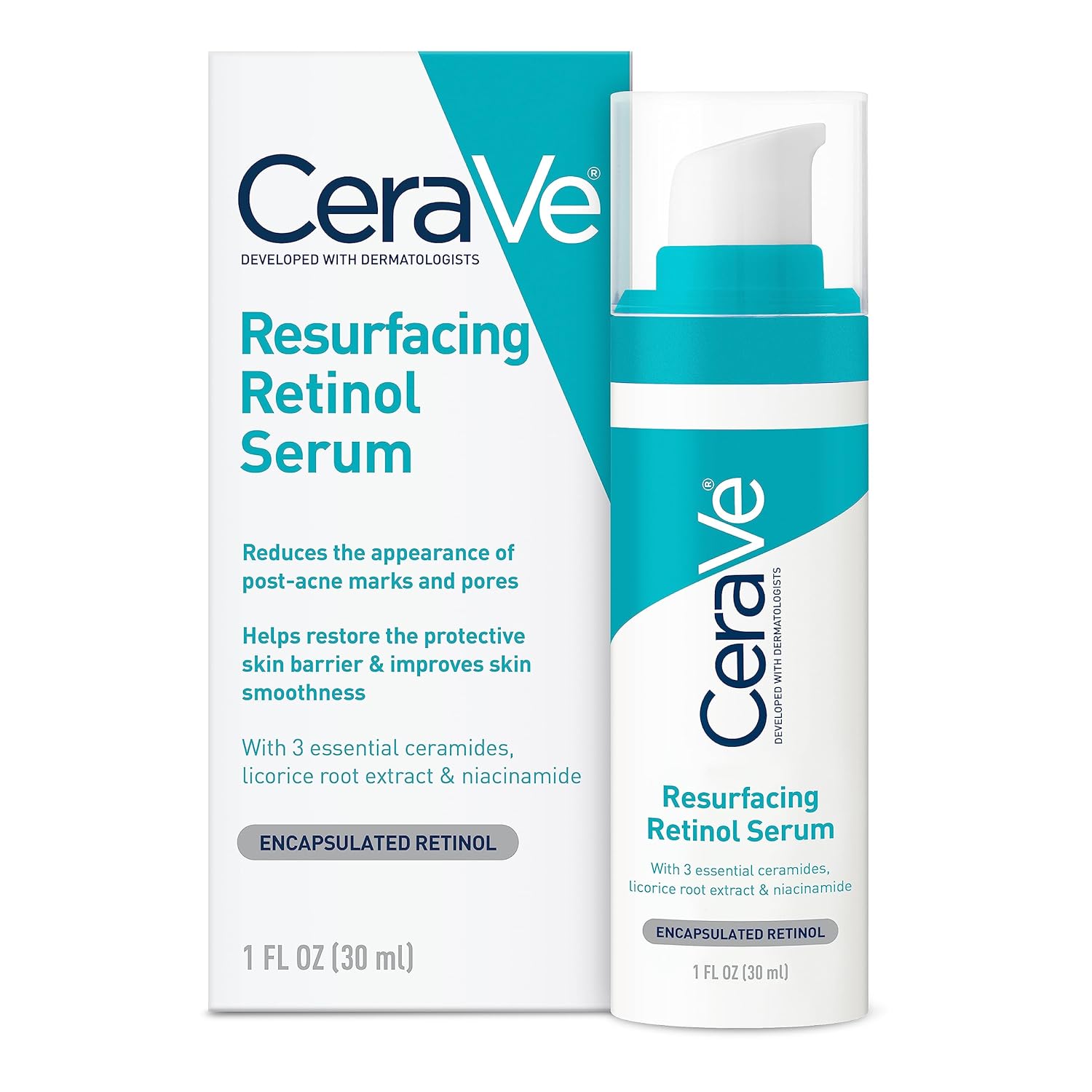 CeraVe Retinol Serum for Post-Acne Marks and Skin Texture | Pore Refining, Resurfacing, Brightening Facial Serum with Retinol |30ML