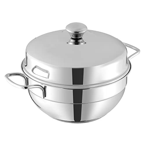 Vinod Gen - Z Multi Kadai 6 pcs Comes with Stainless Steel Lid, 2 Idli Plates, 2 Dhokla Plates and 1 Patra Plate - Silver (Induction and Gas Stove Friendly, Stainless Steel)