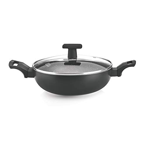 Milton Pro Cook Granito Induction Kadhai with Lid, 26 cm / 3.4 Litre, Black (Aluminium)