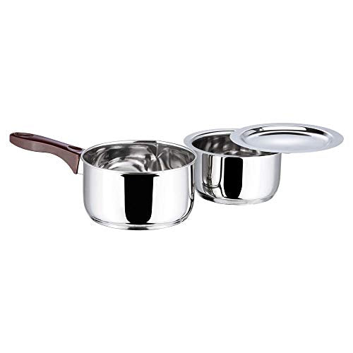 Vinod Stainless Steel Regular Saucepan (1 Litre) & Capsule Bottom Tope (1 Litre) with Lid (Induction and Gas Stove Friendly), 2 Years Warranty, Silver