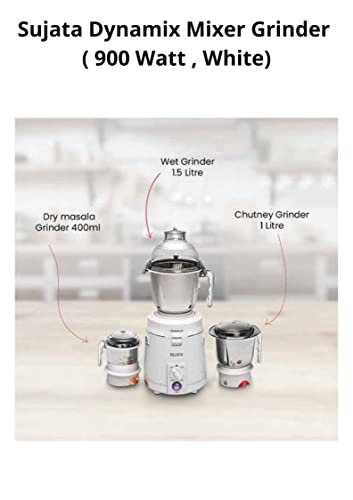 Sujata Dynamix DX Mixer Grinder, 900W, 3 Jars (White,Plastic)