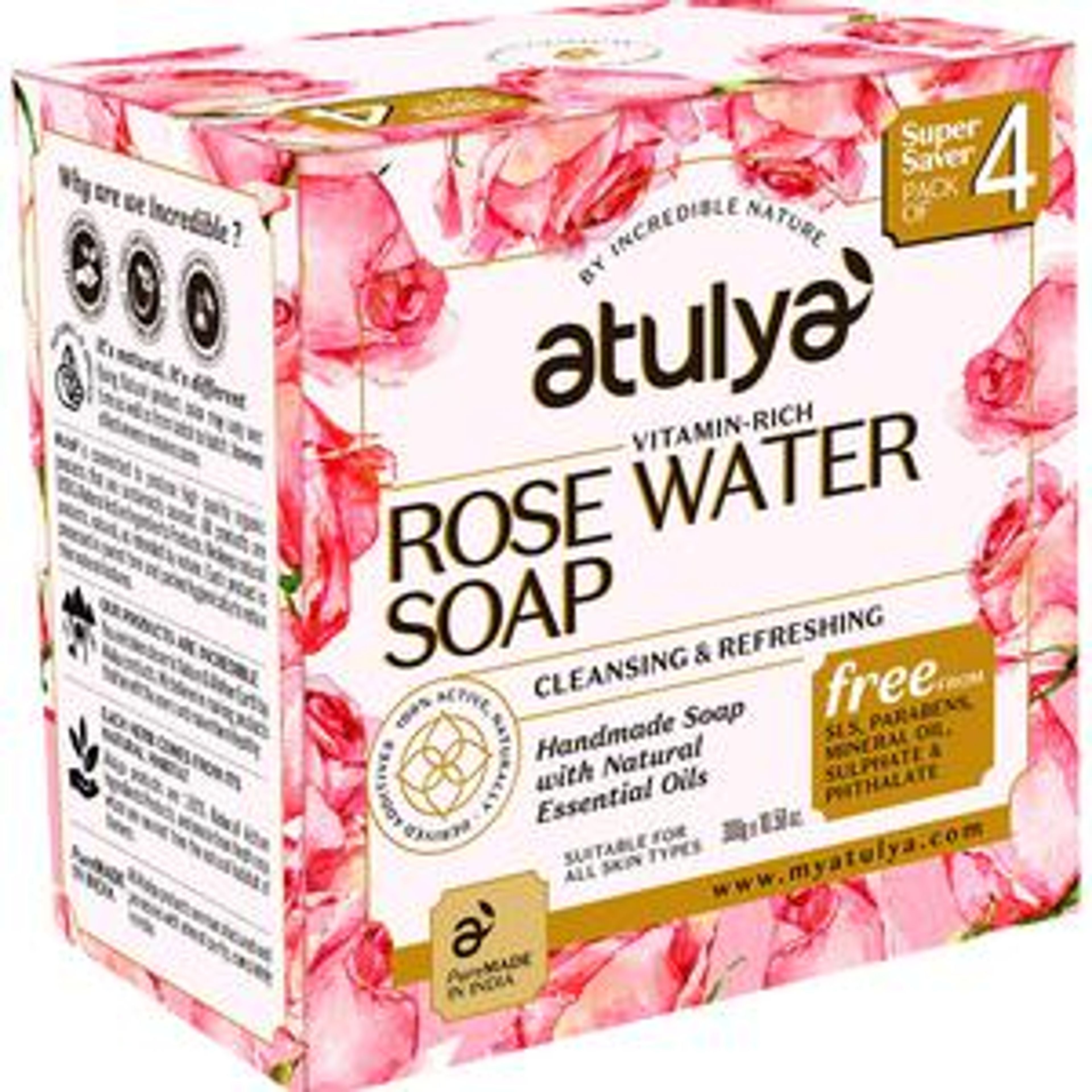 ATULYA Vitamin Rich Rose Water Soap - Cleansing & Refreshing, Value Pack