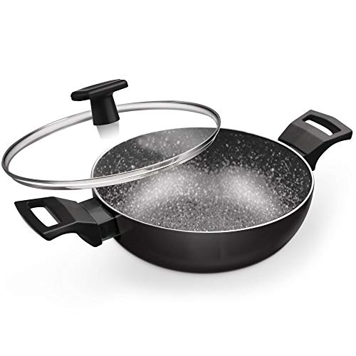 Milton Pro Cook Granito Induction Kadhai with Lid, 26 cm / 3.4 Litre, Black (Aluminium)