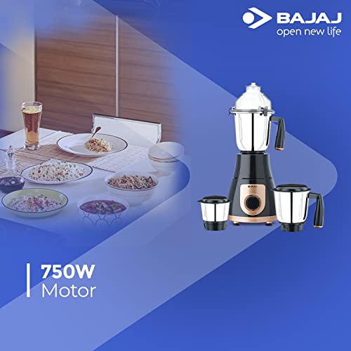 Bajaj GX-3701 750W Mixer Grinder with Nutri-Pro Feature, 3 Jars, Black