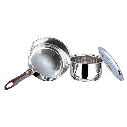 Vinod Stainless Steel Regular Saucepan (1 Litre) & Capsule Bottom Tope (1 Litre) with Lid (Induction and Gas Stove Friendly), 2 Years Warranty, Silver