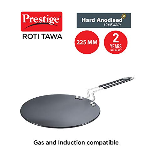 Prestige Hard Anodised Plus Cookware Induction Base Roti Tawa | Black | 22.5cm | Perma-Cool Handles | Wide Base | Hand Washable