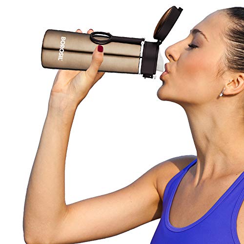 Borosil - Stainless Steel Hydra Travelease - Vacuum Insulated Flask Water Bottle, 420 ML, Brown