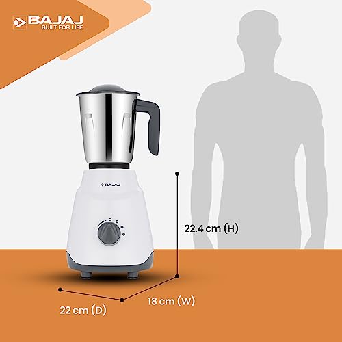 Bajaj Ninja Series Contempo 500W Mixer Grinder|3 Stainless Steel Jar|DuraCut Blades by Bajaj|2-in-1 function blade| Pulse Mode| 2 Warranty by Bajaj| Grey