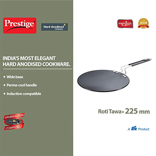 Prestige Hard Anodised Plus Cookware Induction Base Roti Tawa | Black | 22.5cm | Perma-Cool Handles | Wide Base | Hand Washable