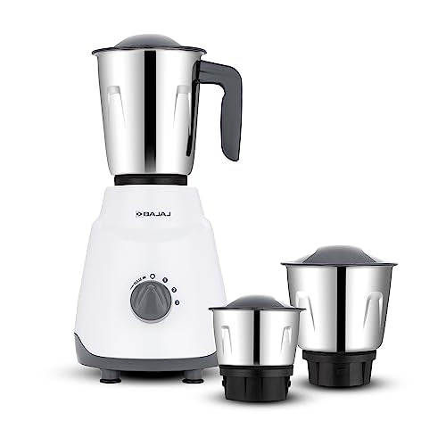 Bajaj Ninja Series Contempo 500W Mixer Grinder|3 Stainless Steel Jar|DuraCut Blades by Bajaj|2-in-1 function blade| Pulse Mode| 2 Warranty by Bajaj| Grey