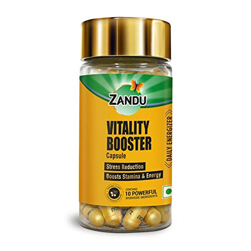 Zandu Vitality Booster Capsule, With Goodness of Ashwagandha, Safed Musli, Gokshur, Shuddha Shjilajit, Helps to Boost Energy and Strength - Pack of 60 Veg Capsules