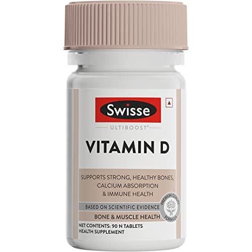 Swisse Vitamin D - 100% RDA of Vitamin D3 (Manufactured In Australia, Internationally Proven Formula) High Absorption Vitamin D3 For Healthy Bones, Immunity & Strong Muscles - 90 Tablets