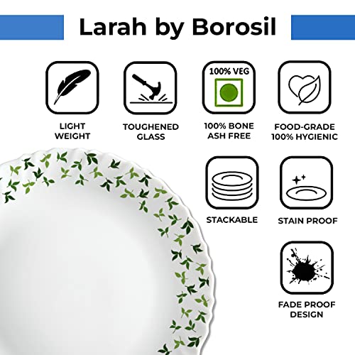 Larah by Borosil Sage Silk Series Opalware Dinner Set | 35 Pieces for Family of 6 | Microwave & Dishwasher Safe | Bone-Ash Free | Crockery Set for Dining & Gifting | Plates & Bowls | White