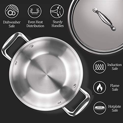 Milton Pro Cook Triply Stainless Steel Kadhai with Lid, 22 cm / 2.2 Litre