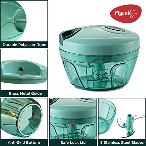 Pigeon by Stovekraft High Grade Handy Chopper with 3 Blades for Effortlessly Chopping Vegetables and Fruits for Your Kitchen (Green, 400 ml, 12420)