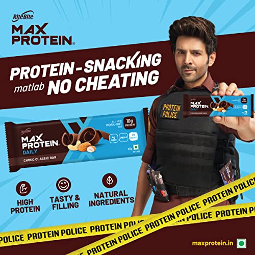 RiteBite Max Protein Daily Choco Classic 10g Protein Bars [Pack of 6] Protein Blend, Fiber, Vitamins & Minerals, No Preservatives, 100% Veg, For Energy, Fitness & Immunity - 300g