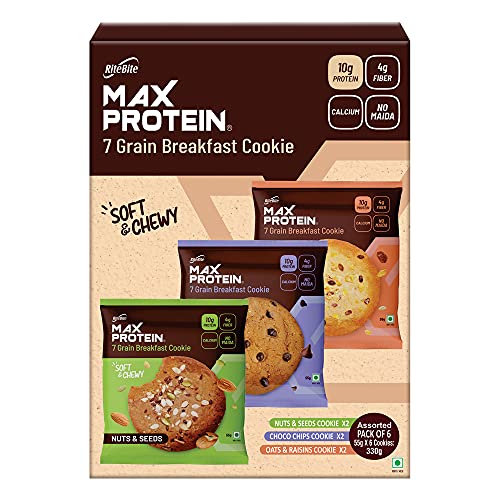 RiteBite Max Protein 7 Grain Breakfast Cookies|Assorted,Pack Of 6 (330G)