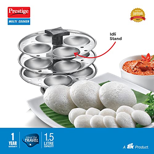 Prestige PMC 3.0+ Stainless Steel Outer Lid Multi Cooker 1.5L -Idli Stand with 3 Plates, Egg Boiling Rack with Stand, Steamer