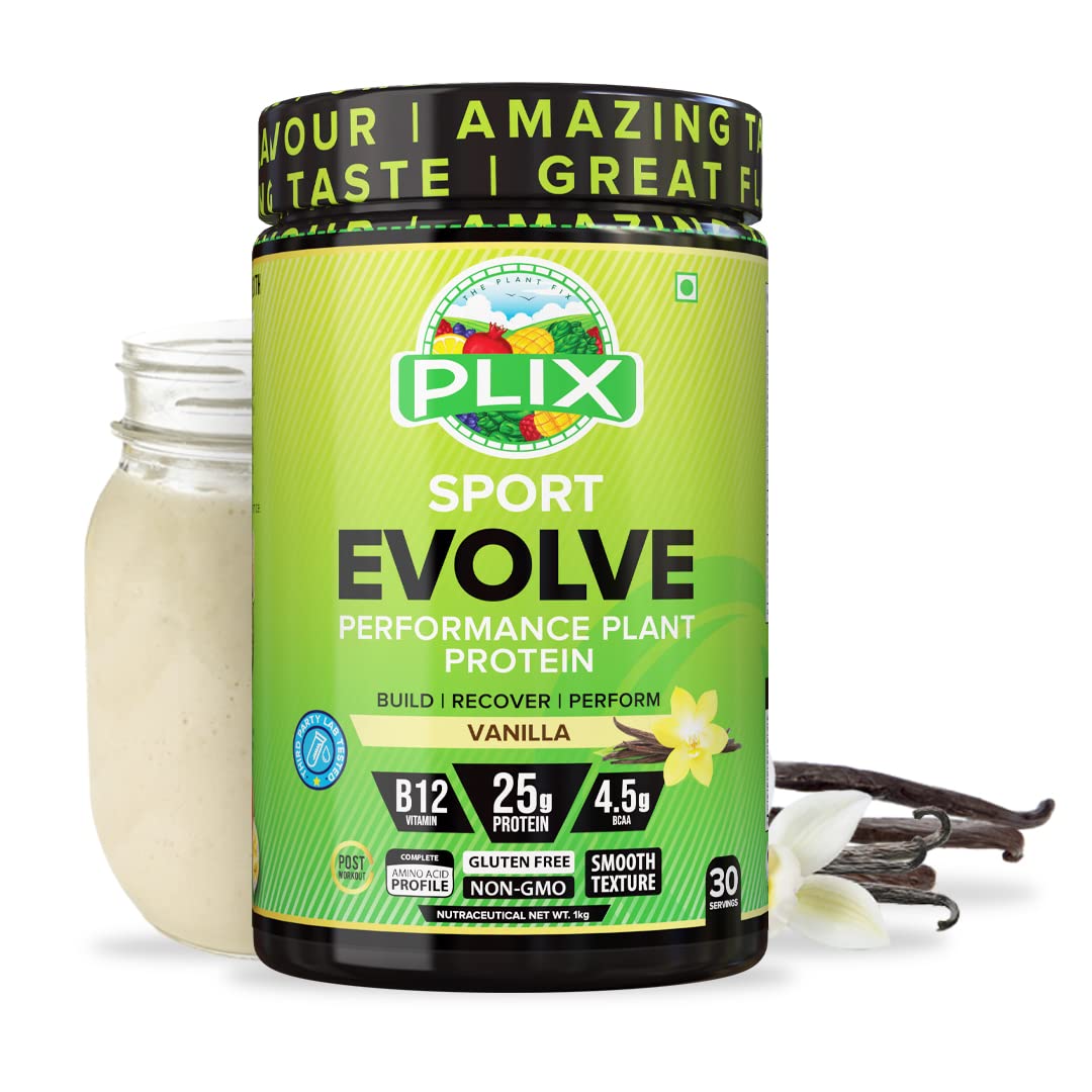 PLIX - THE PLANT FIX EVOLVE Performance Plant Protein Powder For Muscle Gain And Recovery (Vanilla Flavour) 1Kg