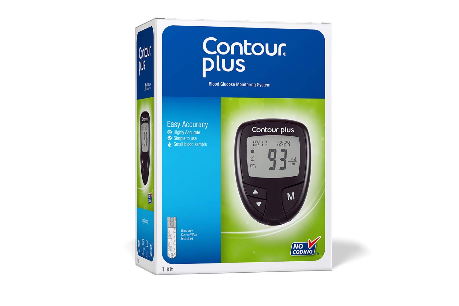 ContourPlus Blood Glucose Monitoring System Glucometer with 20 Free Strips(Multicolour)
