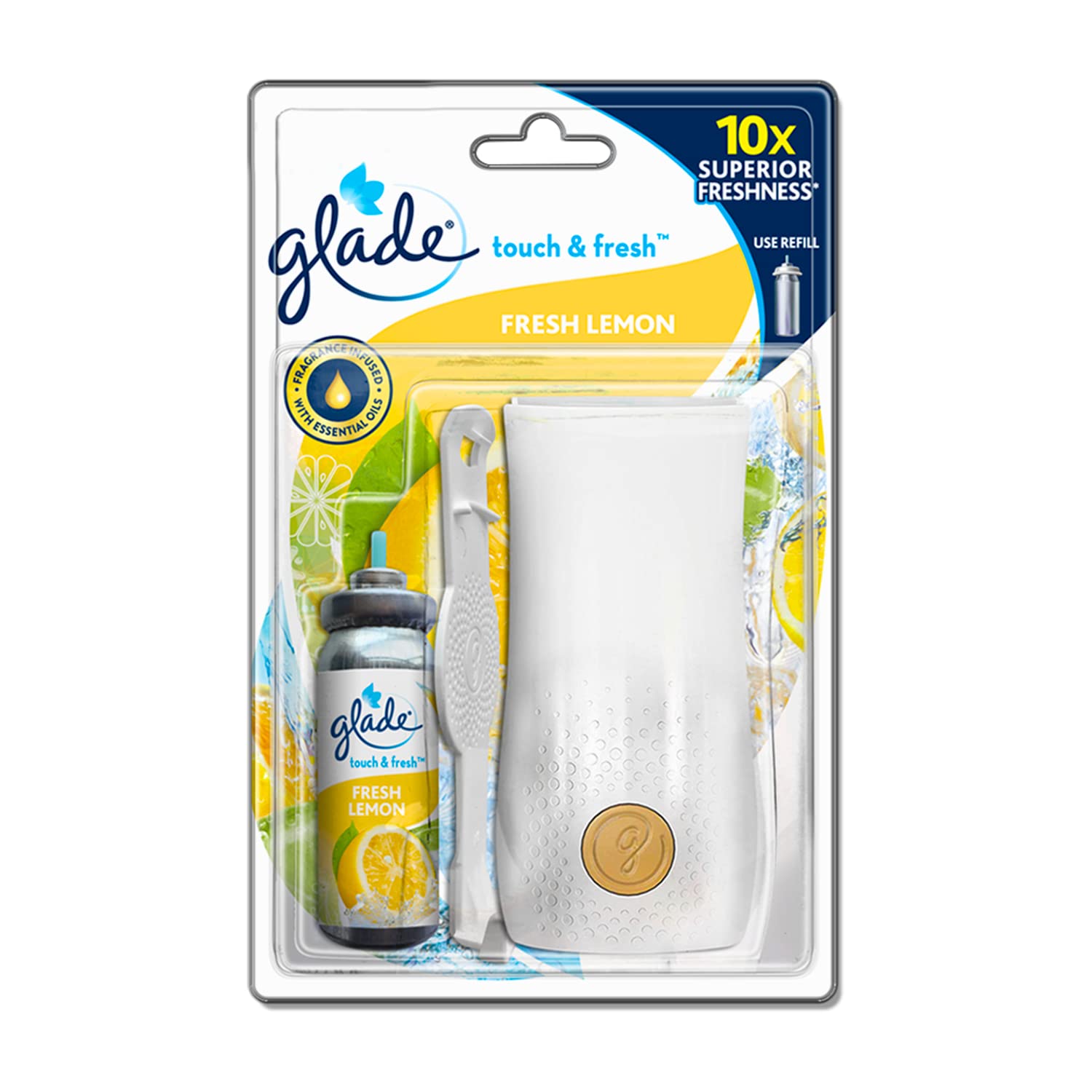 Glade Touch & Fresh Aerosol Air Freshener for Bathroom, Lemon Fresh | Fragrance Dispenser & 12ml Refill