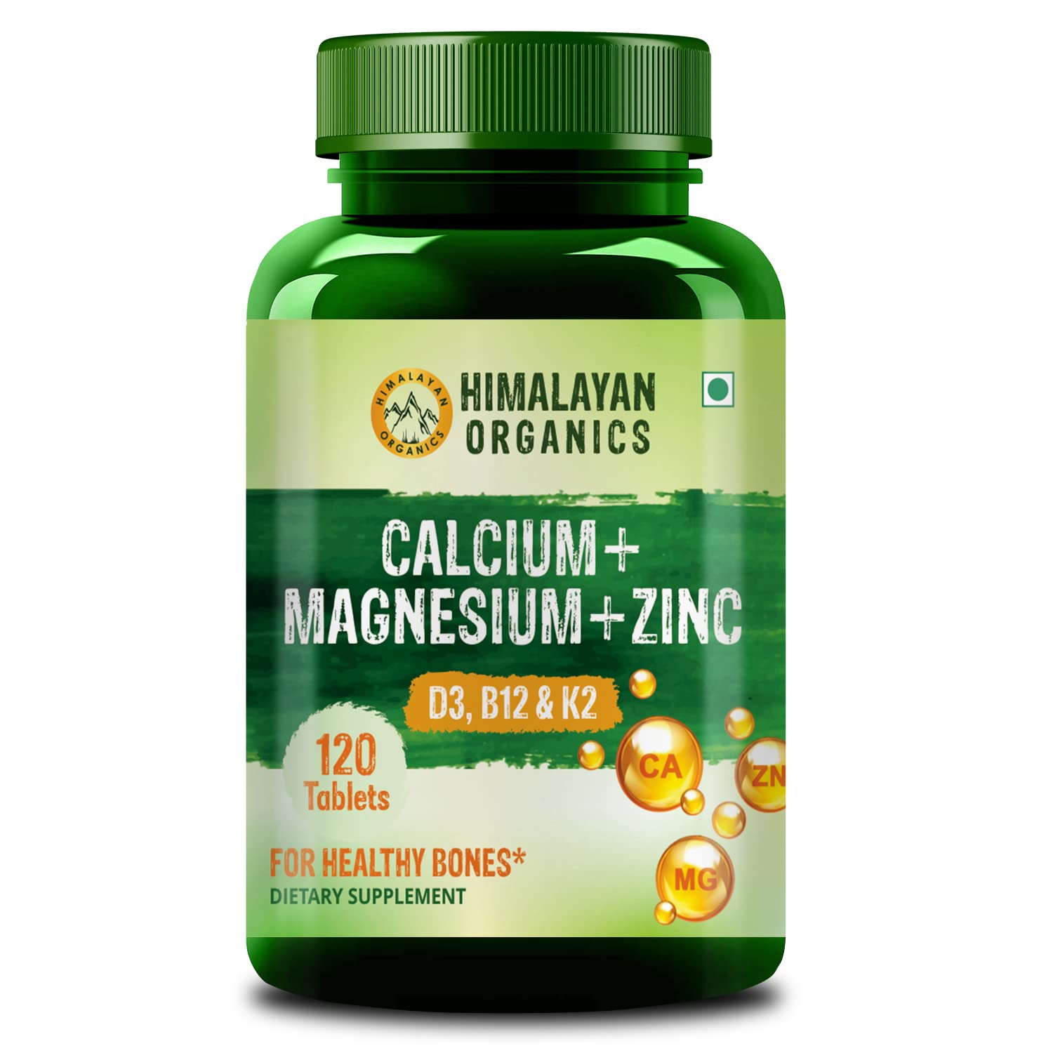 Himalayan Organics Calcium Magnesium Zinc Vitamin D3, B12 & K2 -120 Vegetarian Tablets