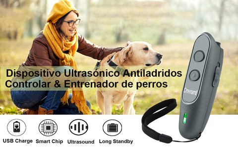 Ahuyentador de perros ultrasónico Control de ladridos de doble canal  Dispositivo de entrenamiento para perros 3 en 1 con linterna LED JAMW  Sencillez