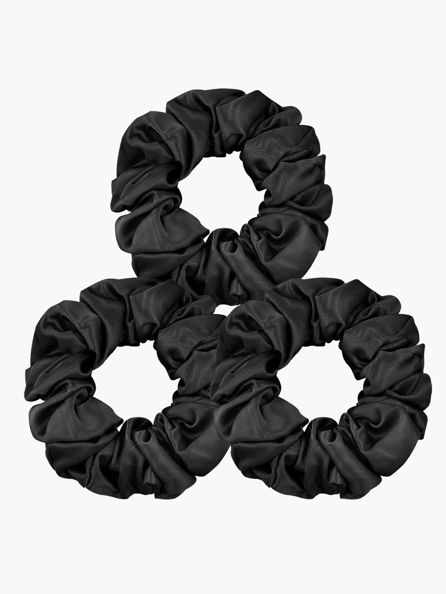 3Pcs Pure Silk Midnight Scrunchies Bundle- Middle - 3.5cm