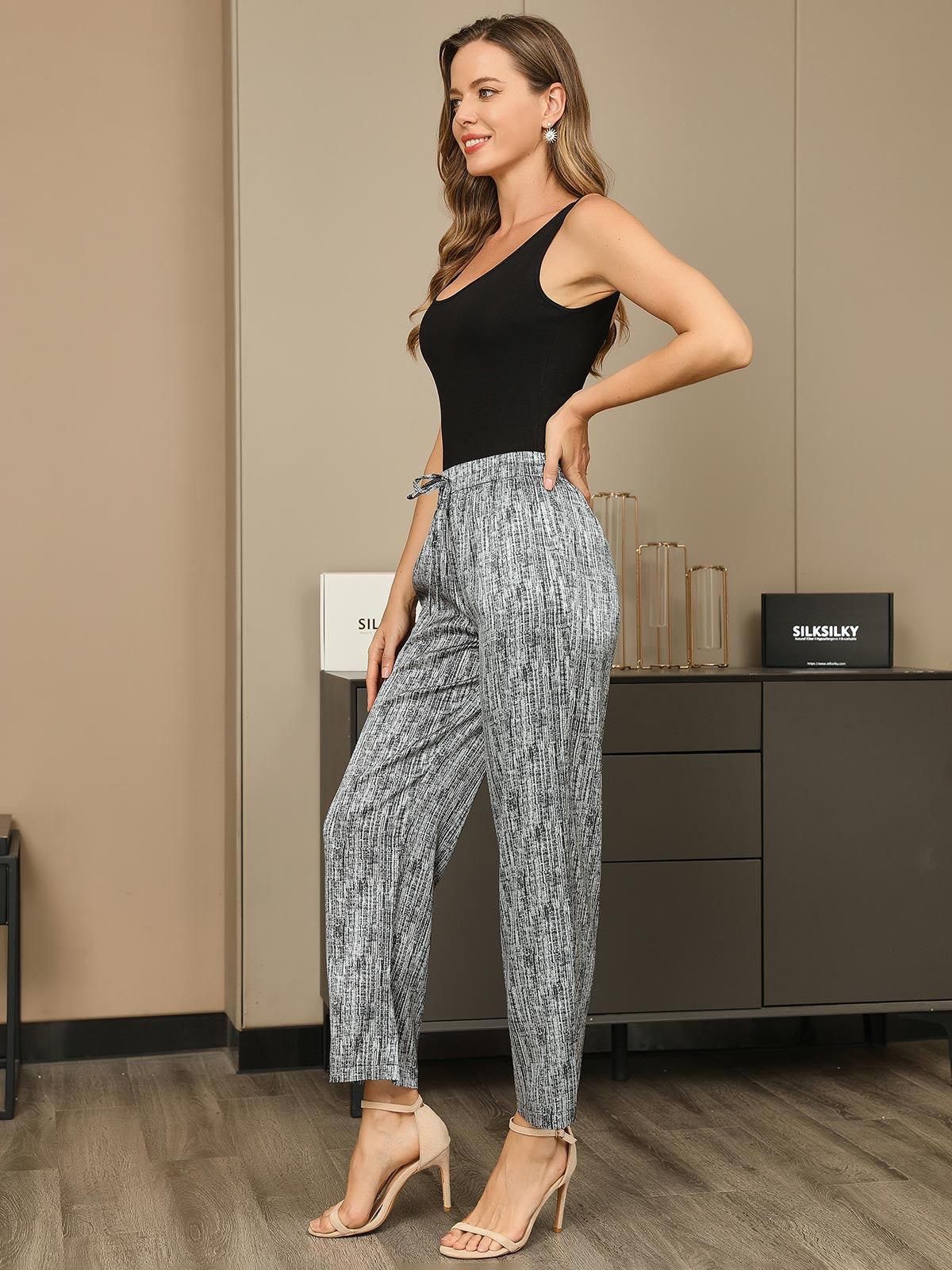 Silk Printed Elegant Straight Pants