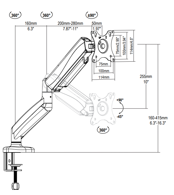 Single Monitor Desk Mount Gas Spring Monitor Arm MOUNTUP