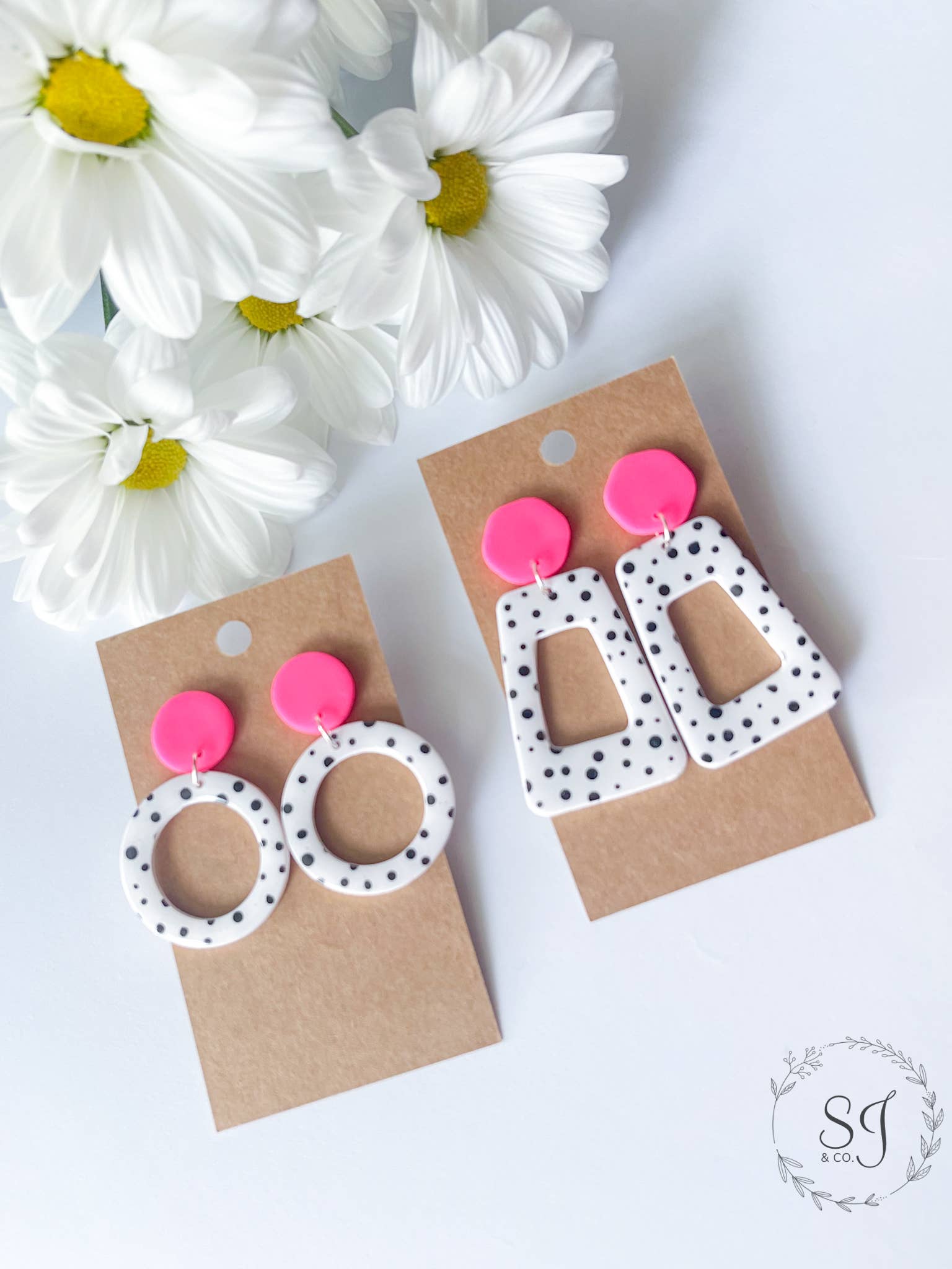 Earrings | Clay Earrings | Hot Pink | Polka Dot | Barbie