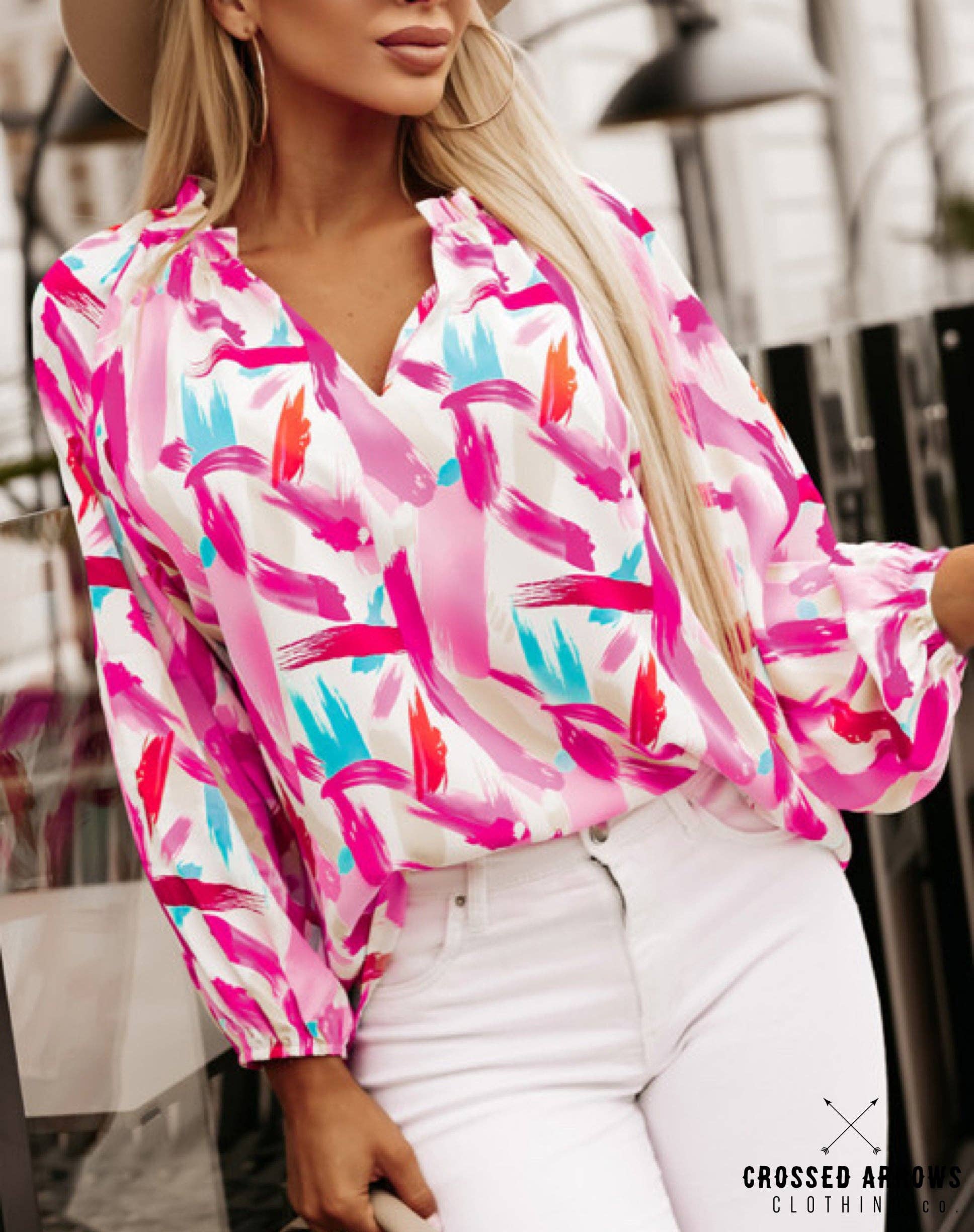 Pink abstract blouse: Small