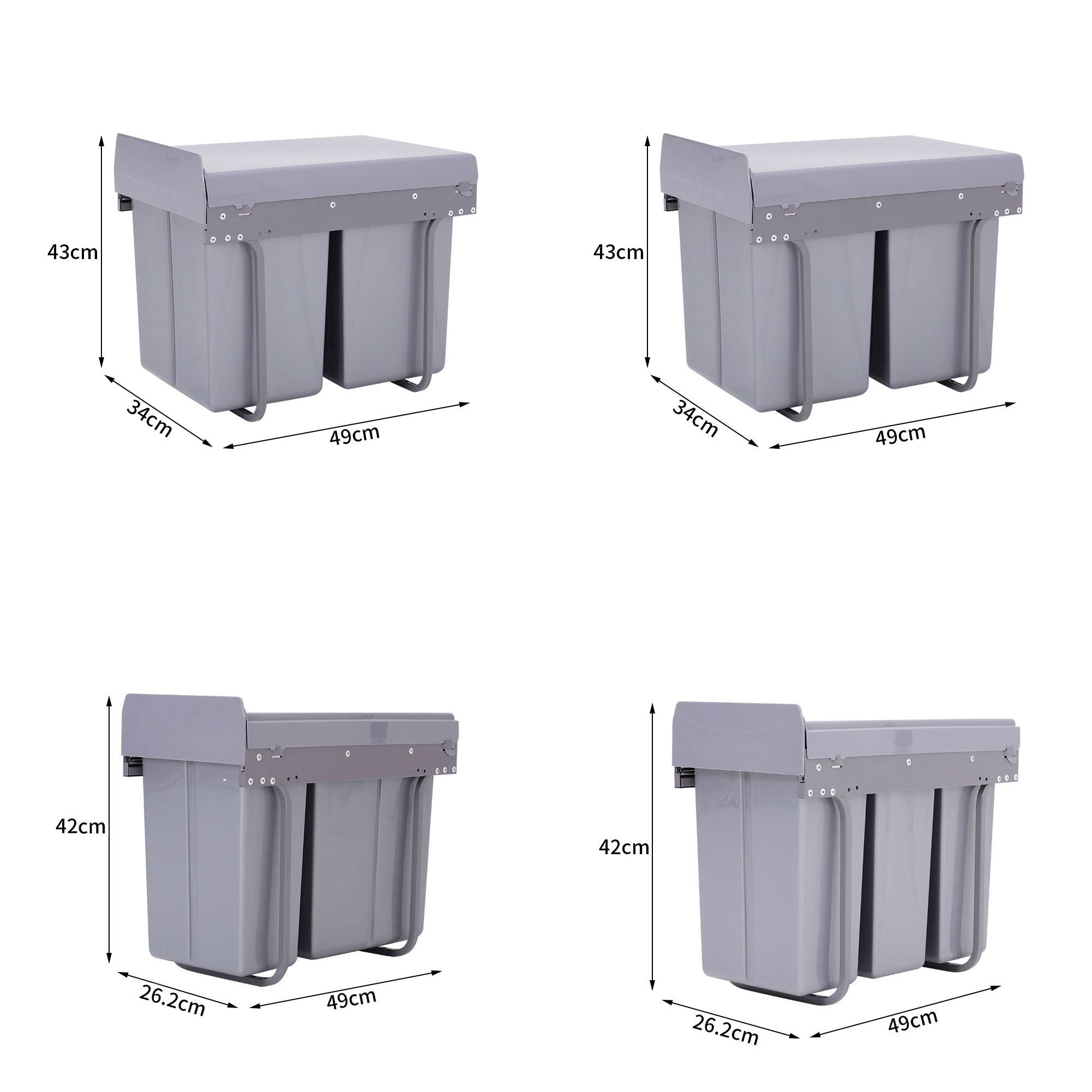Plastic Pull Out Kitchen Waste Bin Soft Close Recycing Bin for 300/400MM Cabinet