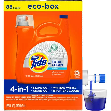 Tide Liquid  Eco Box Total Clean 4 in 1  132 oz