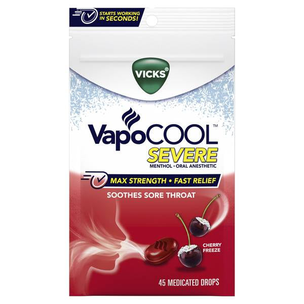 VICKS VAPOCOOL SEVERE MEDICATED DROPS 45 CT