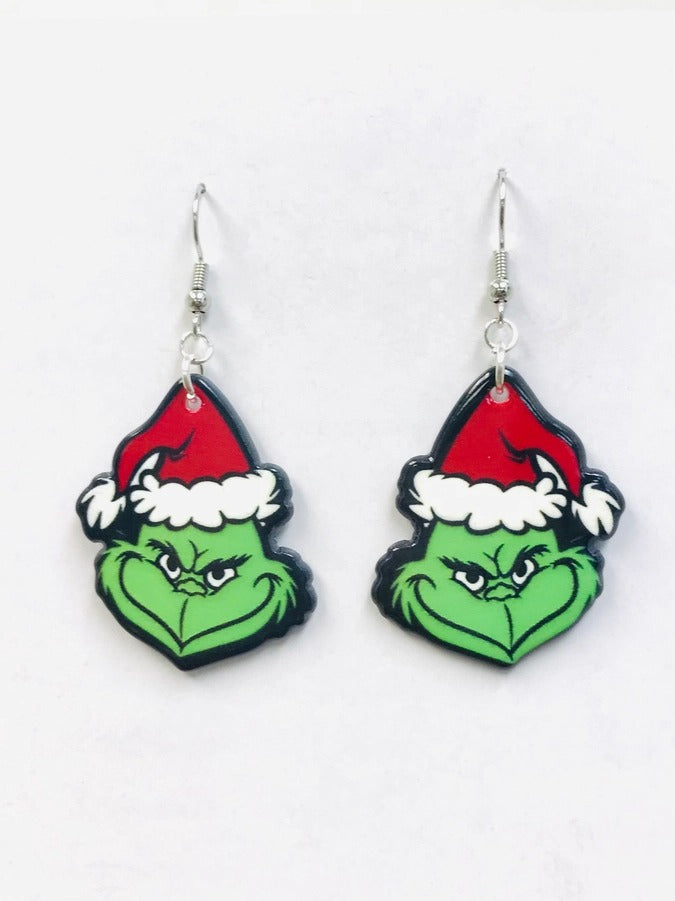 Grinch w/ Santa Hat Earrings