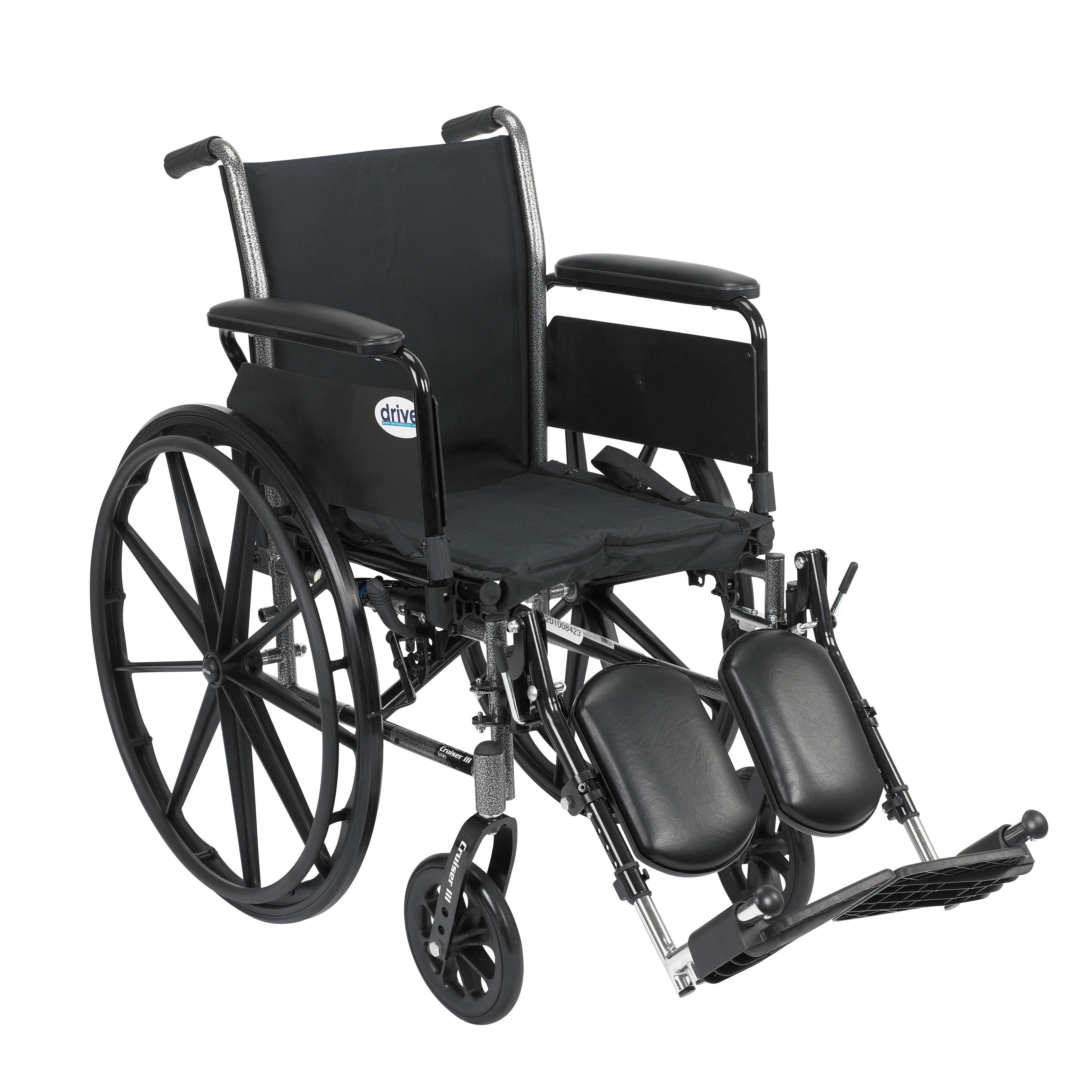 Cruiser III Light Weight Wheelchair with Flip Back Removable Arms, Full Arms, Elevating Leg Rests, 20