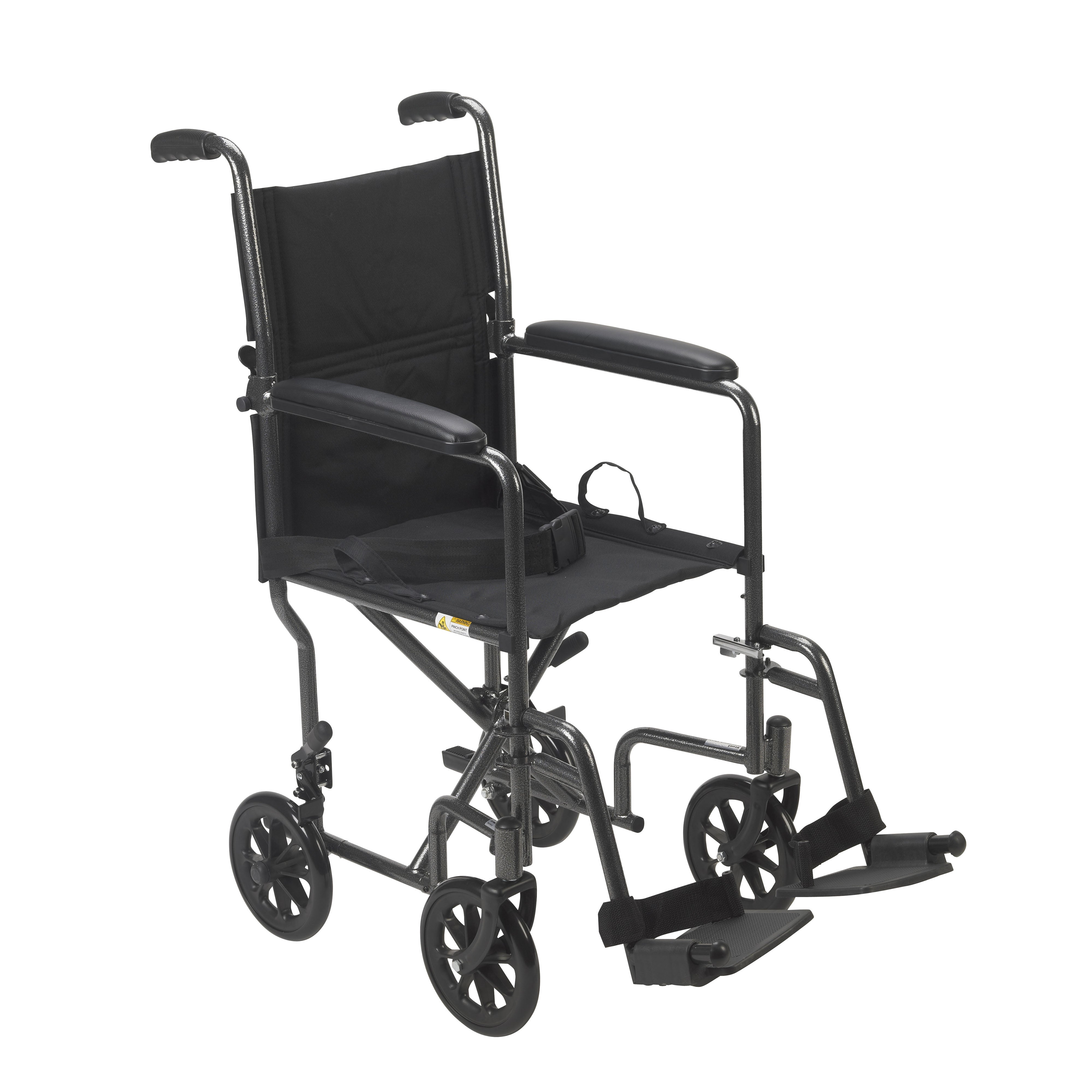 Lightweight Steel Transport Wheelchair, Fixed Full Arms, 19