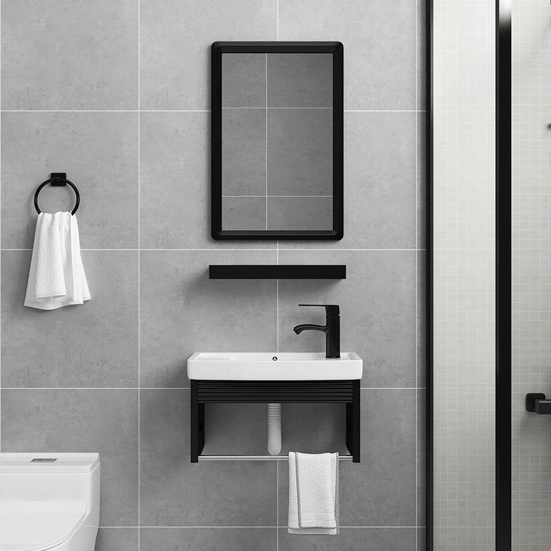 Black Bath Vanity Rectangular Single Sink Wall Mounted Metal Frame Bathroom Vanity